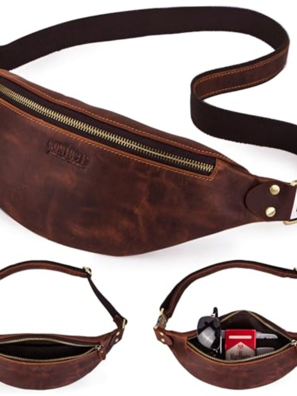 Genuine Leather Waist Pack for Travel Riding Slim Vintage